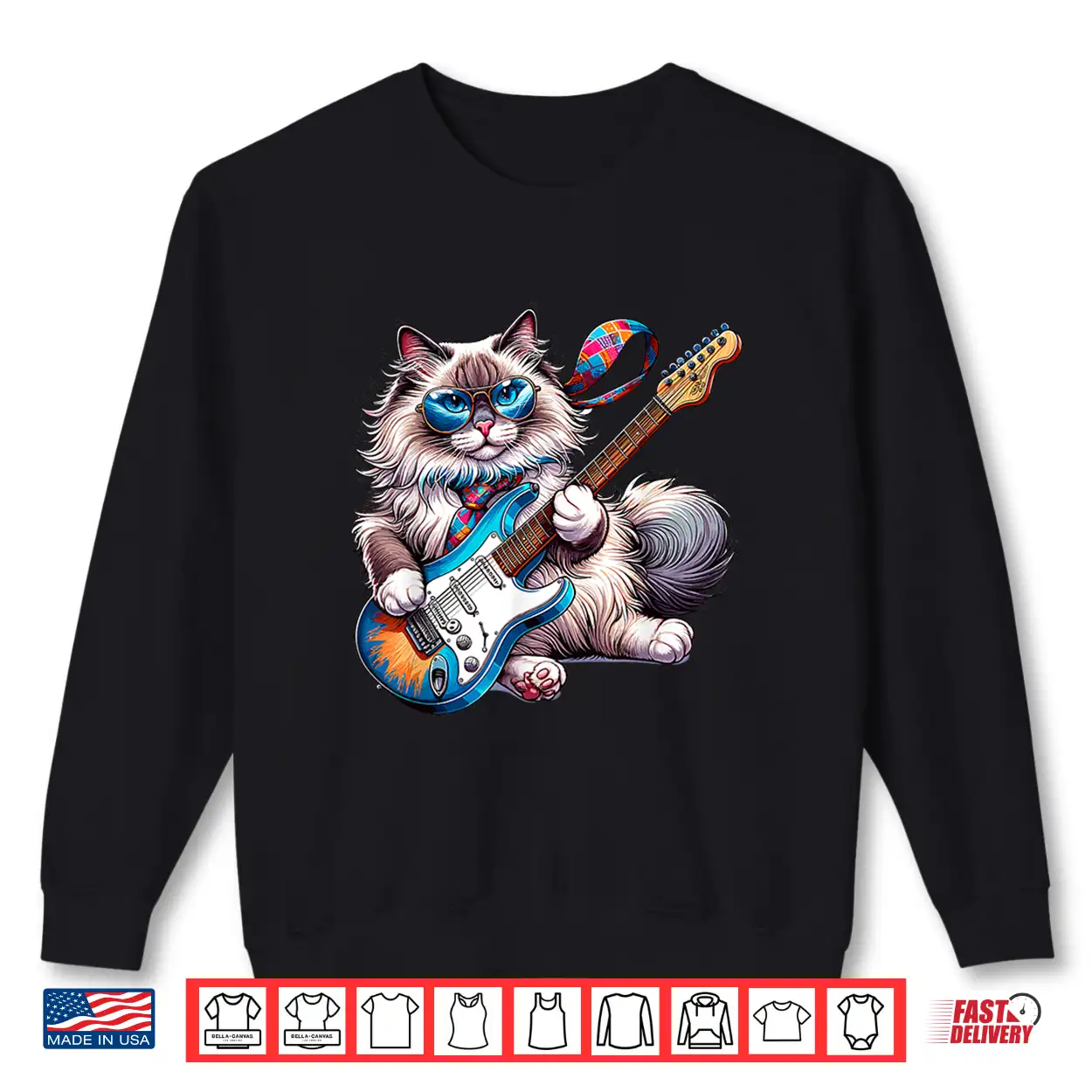 Rock Cat Playing E Guitar Funny Guitar Ragdoll Cat Shirt For Men Women Girls Kids Rock Cat Playing E Guitar Funny Guitar Ragdoll Cat Shirt For Men Women Girls Kids