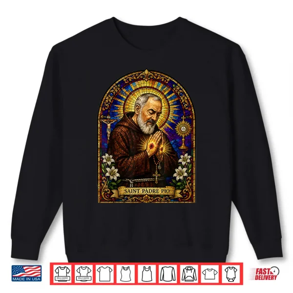 Sweatshirt Saint Padre Pio Catholic Devotional Gothic Mosaic Icon Art Shirt