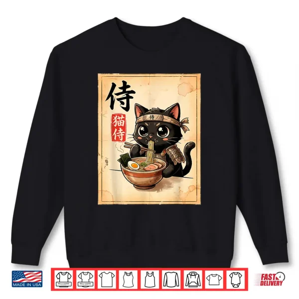 Samurai Black Cat Eating Ramen Japanese Manga Style Shirt 2 Sweatshirt Samurai Black Cat Eating Ramen Japanese Manga Style Shirt