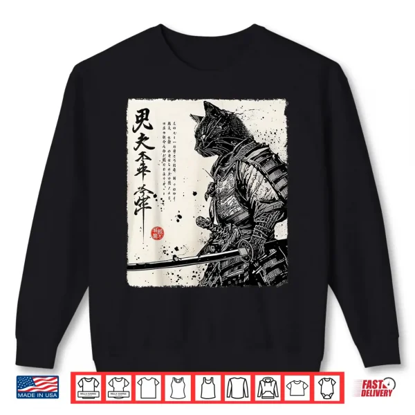 Sweatshirt Samurai Cat Japanese Art Anime Gifts Men Women Kid Graphic Shirt