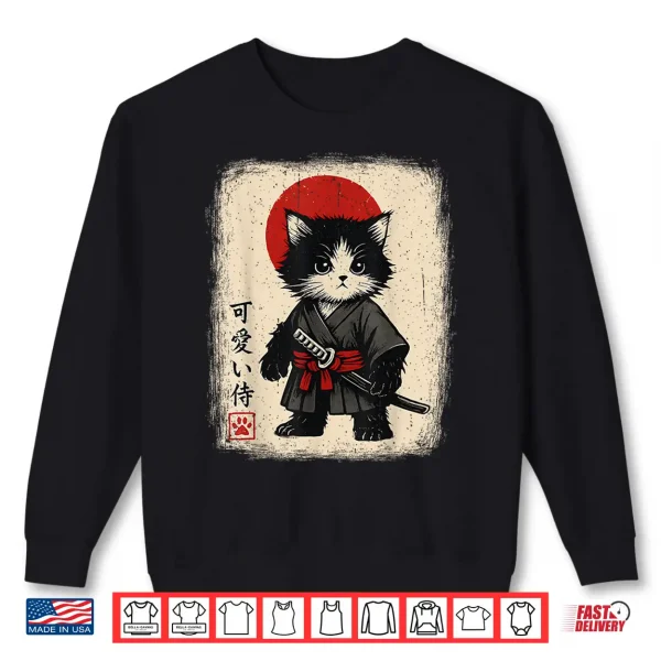 Sweatshirt Samurai Cat Japanese Vintage Kawaii Funny Cats Shirt