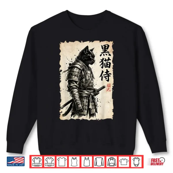 Sweatshirt Samurai Cat Warrior Anime Japanese Art Kawaii Cat Samurai Shirt