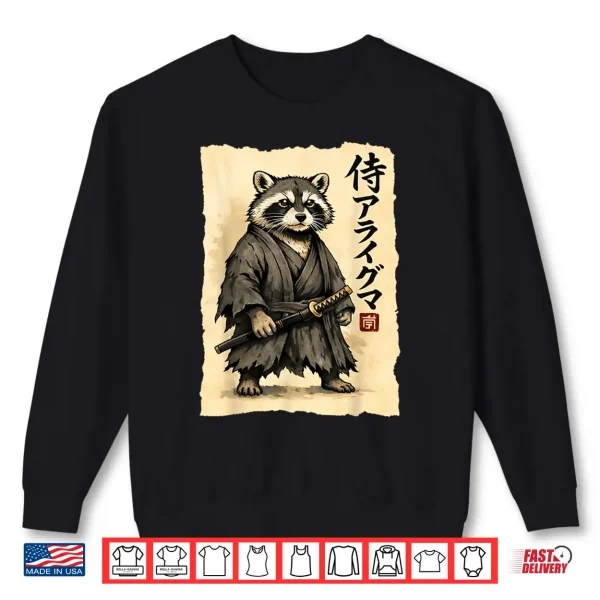 Sweatshirt Samurai Raccoon Japanese Warrior Vintage Ukiyo e Anime Art Shirt