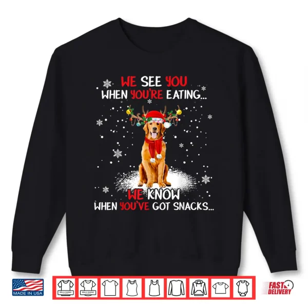 Sweatshirt Santa Golden Retriever Reindeer Light Christmas Pajama Shirt