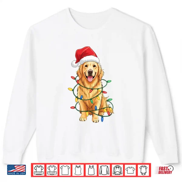 Sweatshirt Santa Hat Golden Retriever Christmas Tree Light Xmas Pajama Shirt