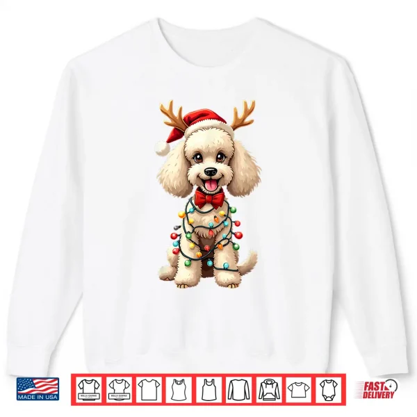 Sweatshirt Santa Poodle Reindeer Light Christmas Funny Poodle Pajama Shirt