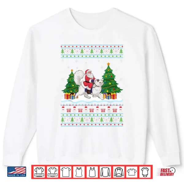 Sweatshirt Santa Riding Persian Cat Tree Lights Ugly Christmas Sweater Shirt