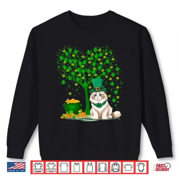 Sweatshirt Shamrock Tree Leprechaun Hat Ragdoll Cat St Patricks Day Shirt