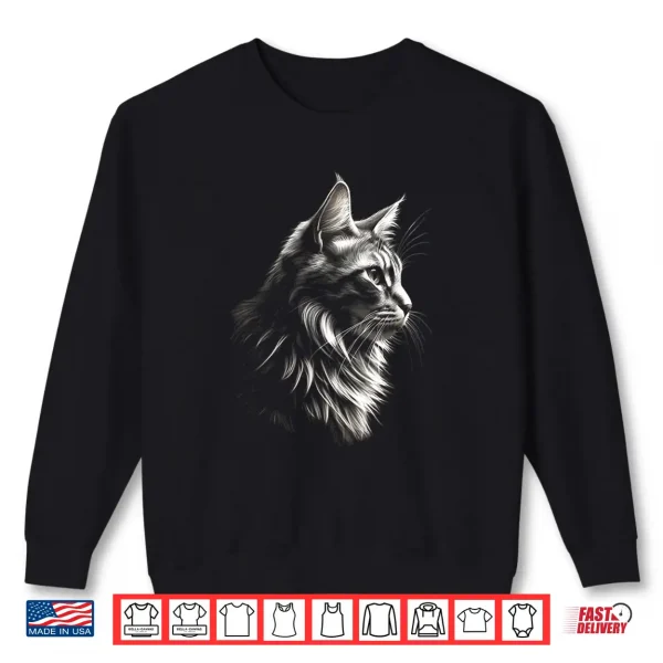 Sweatshirt Side Profile Maine Coon Cat Professional Minimalist Modern Graphic Shirt