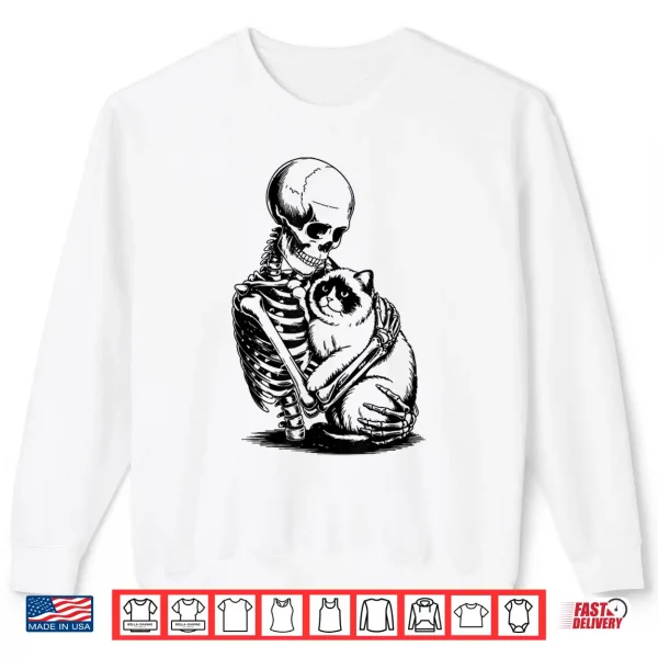 Sweatshirt Skeleton Hugging Cat Halloween Vintage Funny Ragdoll Cat Dad Shirt