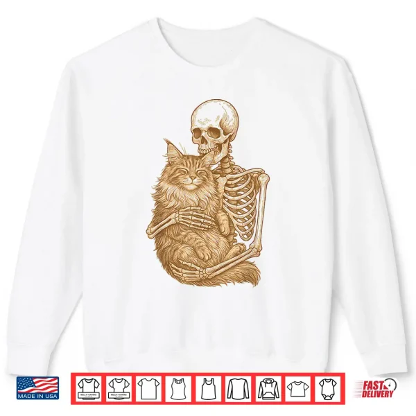 Sweatshirt Skeleton Hugging Maine Coon Cat Professional Graphic Shirt