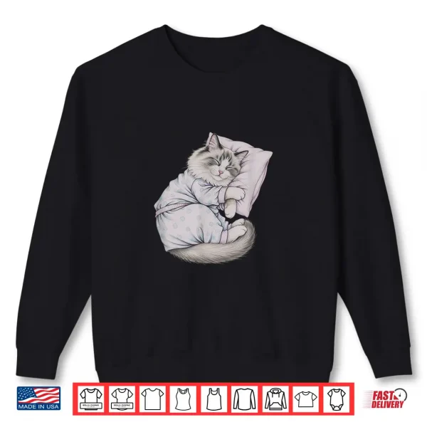 Sweatshirt Sleeping Pajama Ragdoll Cat Drawing Art Design Shirt