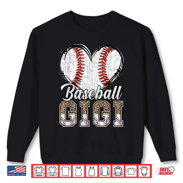 Sweatshirt Softball Baseball Gigi Heart Leopard Print Mothers Day Shirt