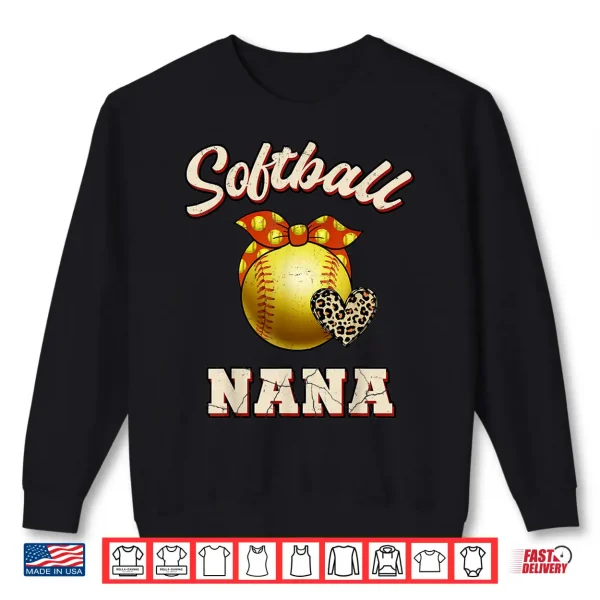 Sweatshirt Softball Nana Leopard Heart Fans Mothers Day Gift Shirt