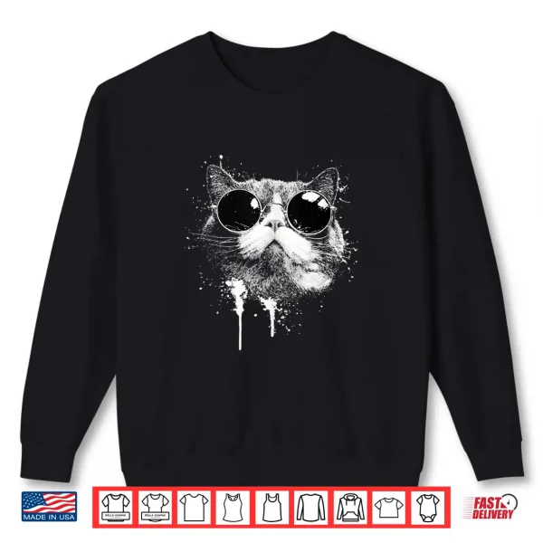 Sweatshirt Splash Art Grunge Style British Shorthair Cat Wearing Shades Shirt