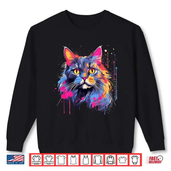 Sweatshirt Splash Art Maine Coon Cat Face Colorful Shirt