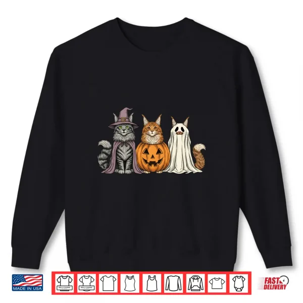 Sweatshirt Spooky Ghost Maine Coon Cat Lover Pumpkin Halloween Shirt