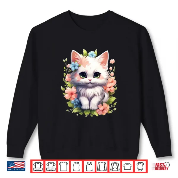 Sweatshirt Spring Garden Kitten Flower Cat Girl Floral Blossom Blooms Shirt