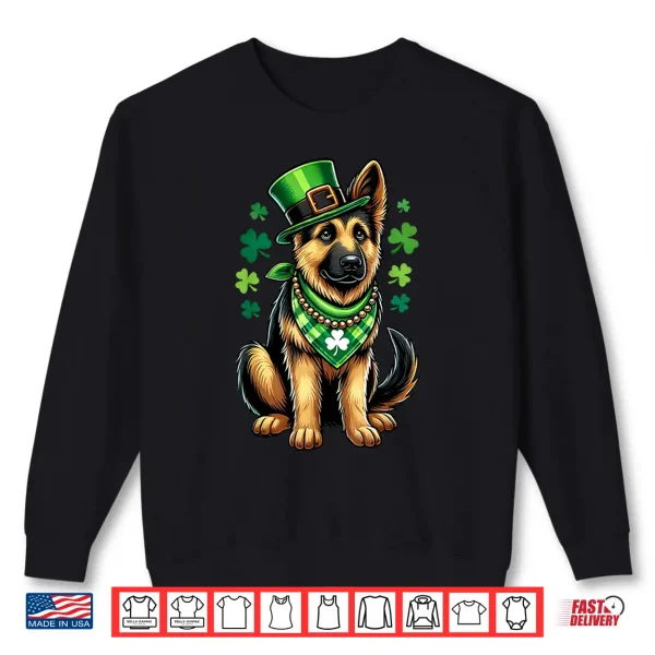 Sweatshirt St Patrick Day Lucky Shamrock Leprechaun Dog German Shepherd Shirt