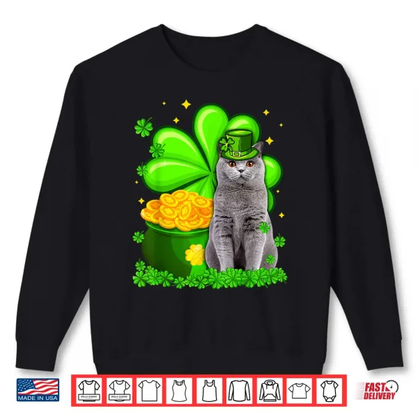 Sweatshirt St Patricks Day British Shorthair Irish Shamrock Cat Lover Shirt