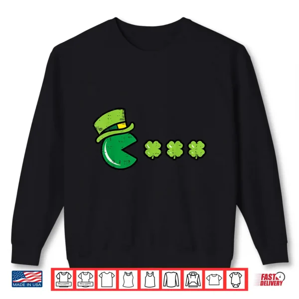 Sweatshirt St Patricks Day Eating Shamrock Retro Gamer Men Boys Kids Shirt