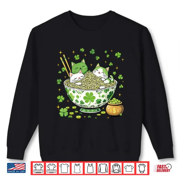 Sweatshirt St Patricks Day Irish Ramen Cats Cute Anime Women Girls Shirt