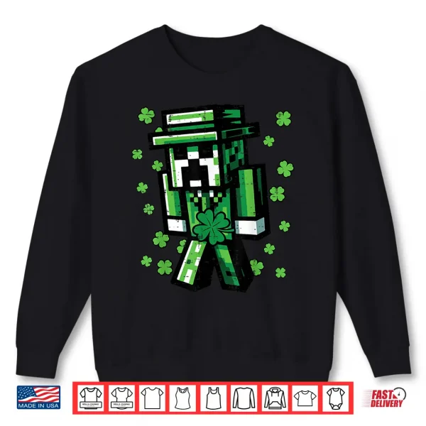 Sweatshirt St Patricks Day Pixel Gamer Saint Paddys Gaming Boys Kid Men Shirt