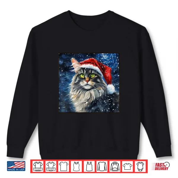 Sweatshirt Starry Night Maine Coon Cute Cat Christmas Shirt