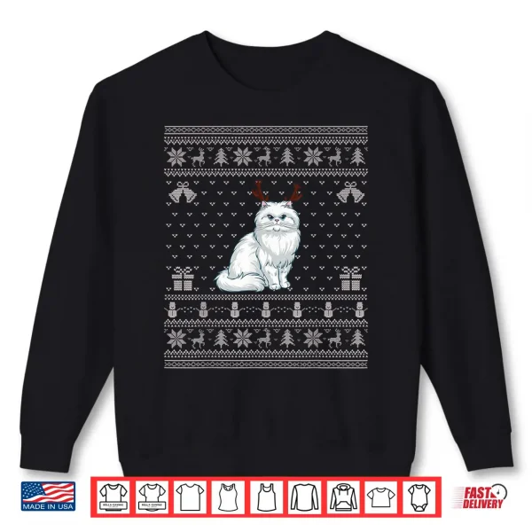 Sweatshirt Ugly Xmas Sweater Style Persian Cat Reindeer Christmas Shirt