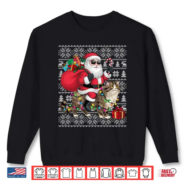 Sweatshirt Ugly Xmas Sweater Style Santa Riding Persian Cat Christmas Shirt