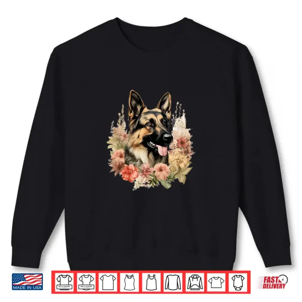 Sweatshirt Unique German Shepherd Dog Pastel Flower Vintage Shirt