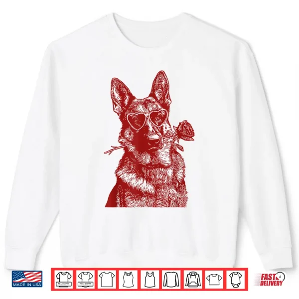 Sweatshirt Valentine German Shepherd with Heart Sunglasses Romantic Dog Shirt