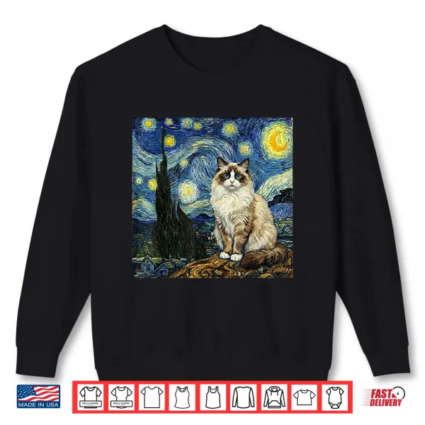 Sweatshirt Van Gogh Art Starry Night Funny Ragdoll Cat Artistic Shirt