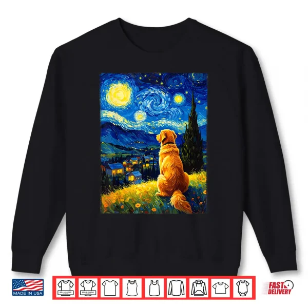 Sweatshirt Van Gogh Starry Night Painting Golden Retriever Dog Shirt