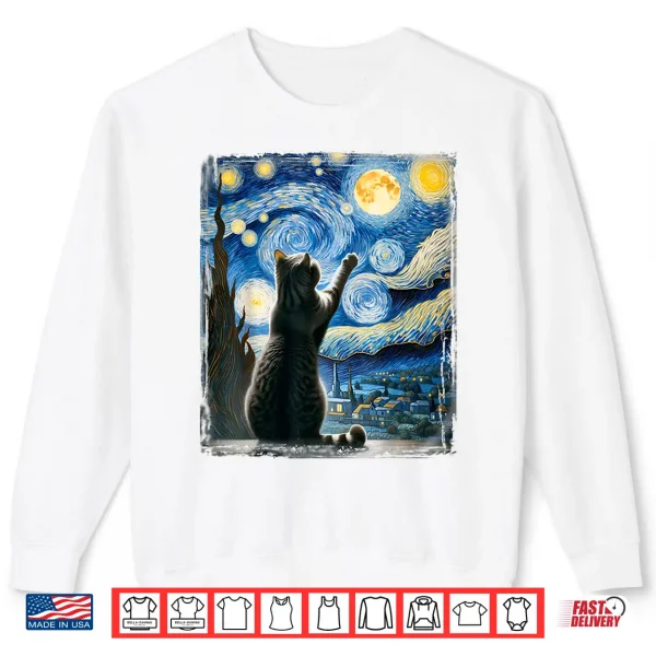 Sweatshirt Van Gogh Starry Night Style Artistic British Shorthair Cat Shirt