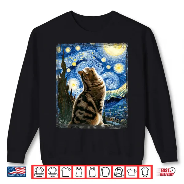 Sweatshirt Van Gogh Starry Night Style Artistic Exotic Shorthair Cat Shirt
