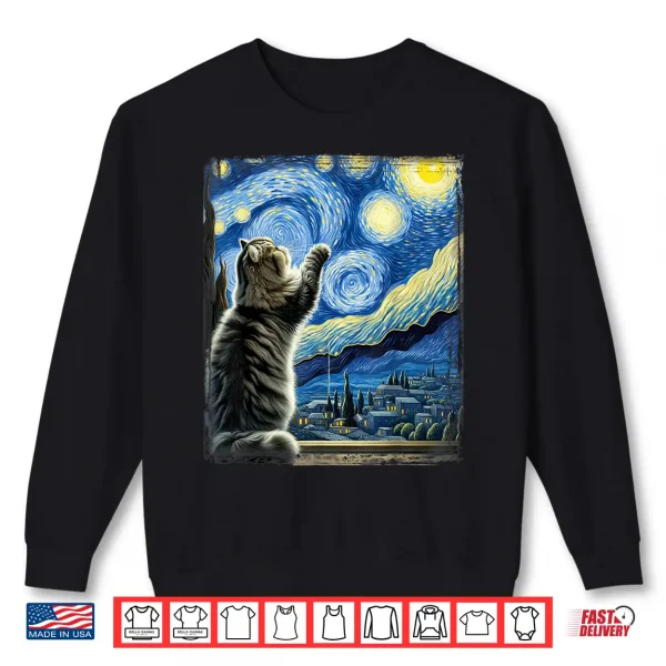 Sweatshirt Van Gogh Starry Night Style Artistic Persian Cat Shirt
