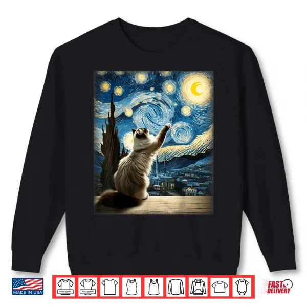 Sweatshirt Van Gogh Starry Night Style Artistic Ragdoll Cat Shirt
