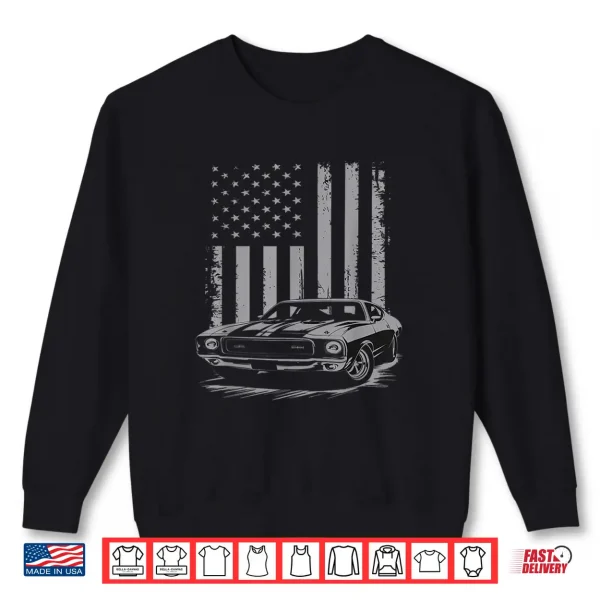 Sweatshirt Vintage American USA Flag Muscle Car Enthusiast Fan Men Guy Shirt