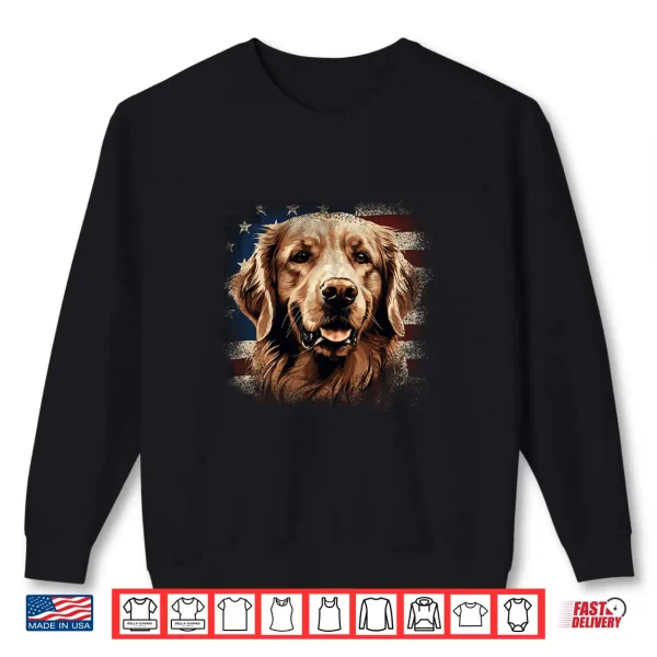 Sweatshirt Vintage Golden Retriever Dog Patriotic American Flag Shirt