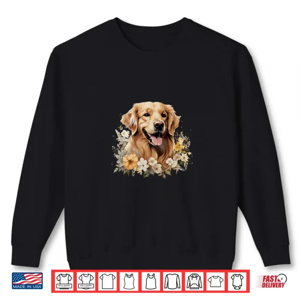Sweatshirt Vintage Golden Retriever Dog With Flowers Pastel Floral Shirt