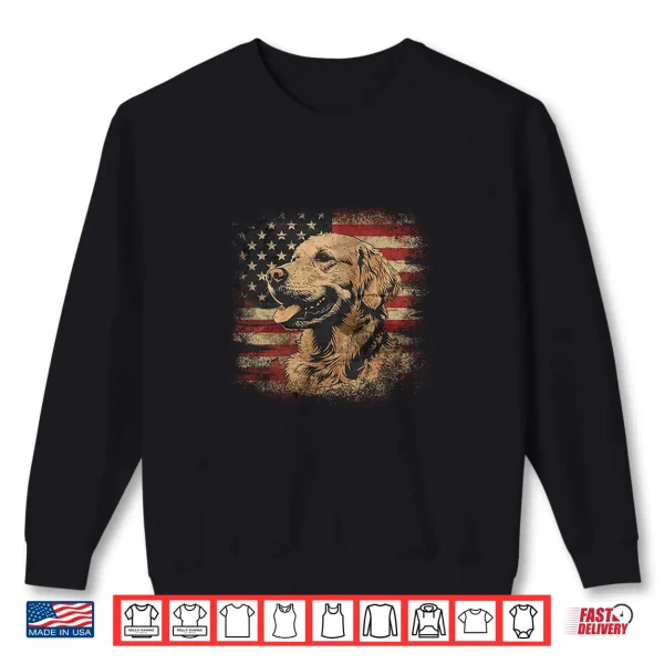 Sweatshirt Vintage Golden Retriever Patriotic Distressed American Flag Shirt