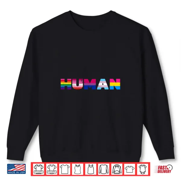 Sweatshirt Vintage HUMAN Flag LGBT Gay Pride Month Transgender Hoodie Shirt