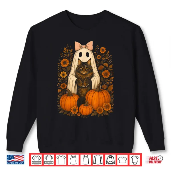 Sweatshirt Vintage Halloween Ghost Holding Maine Coon Cat Shirt