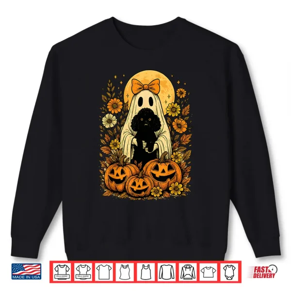 Sweatshirt Vintage Halloween Ghost Holding Poodle Dog Shirt