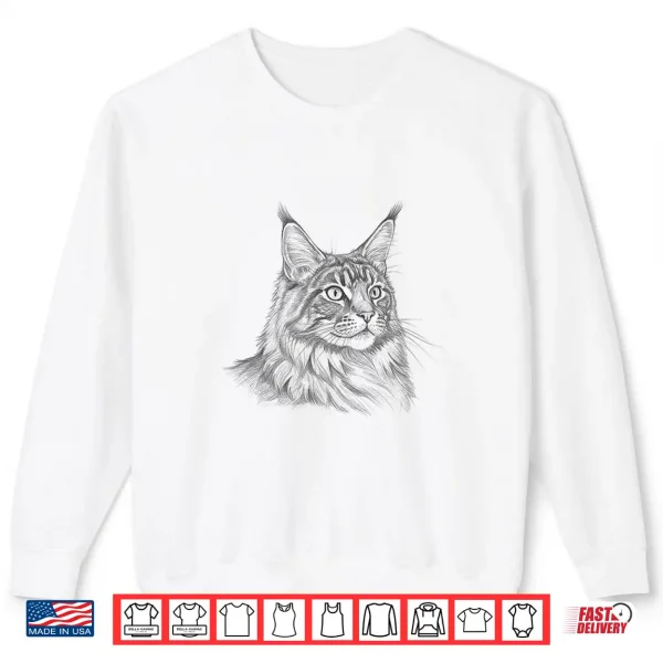 Sweatshirt Vintage Maine Coon Cat Drawing Art Design Shirt
