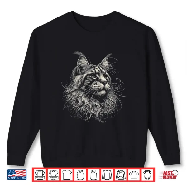 Sweatshirt Vintage Maine Coon Cat Face Graphic Art Professional Graphic Shirt