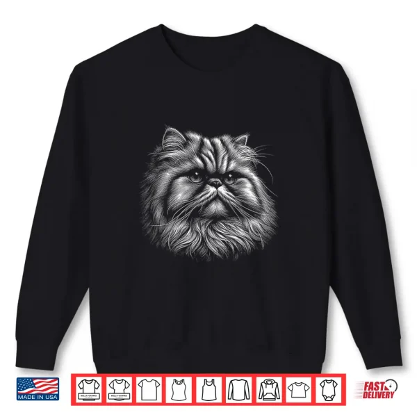 Sweatshirt Vintage Persian Cat Face Graphic Art Design Shirt