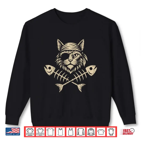 Sweatshirt Vintage Pirate Maine Coon Cat Crossbones Halloween Shirt