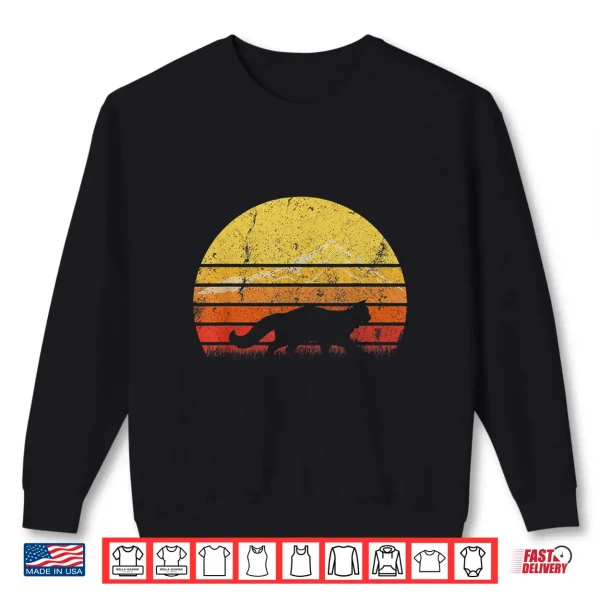 Sweatshirt Vintage Retro Maine Coon Cat Silhouette Sunset Distressed Shirt